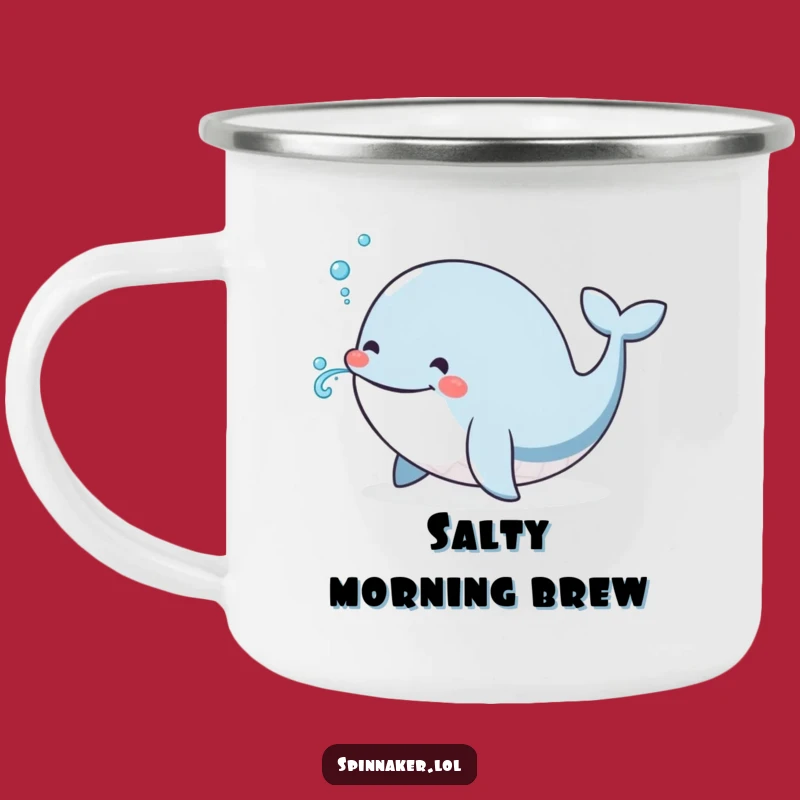 Funny Whale Camping Mug: Smiling Cetacean Blows Water, Hilarious Outdoor Gift for Adventurers