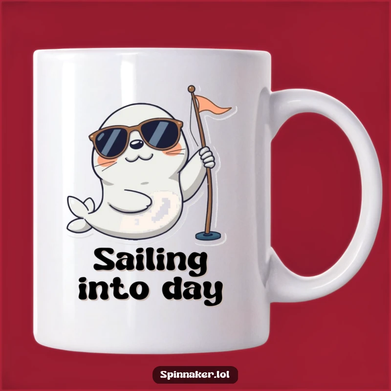 Funny Seal Sailor Mug: Playful Character Adjusting Sail, Sunglasses Fun Gift