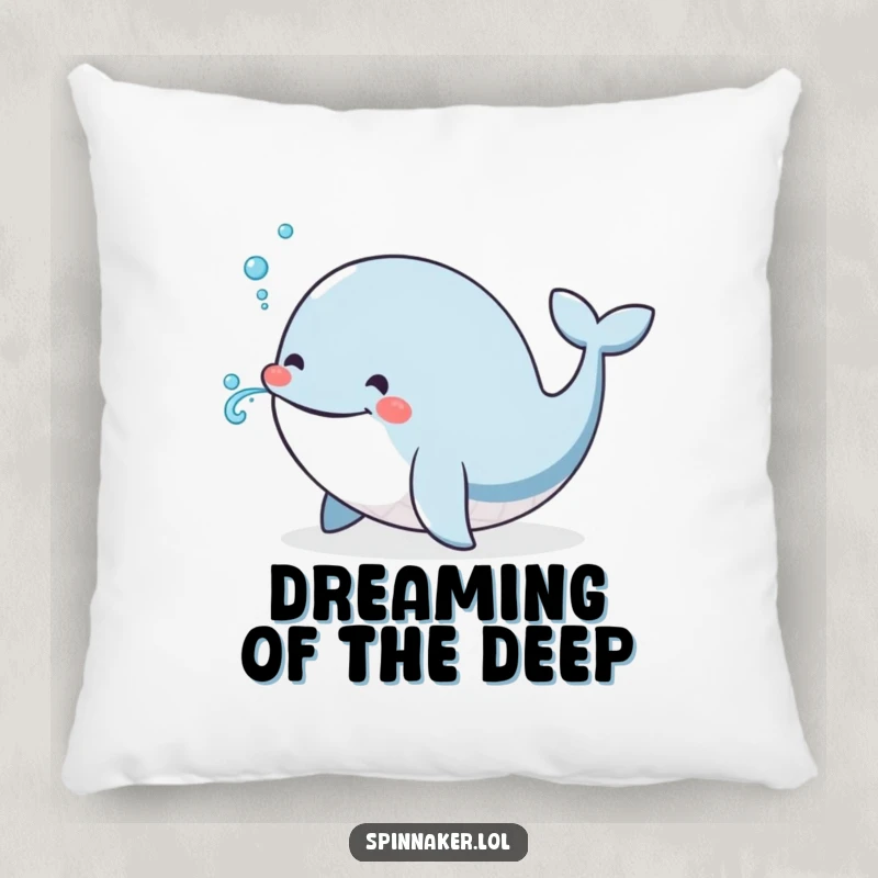Funny Whale Pillow: A plump, smiling whale joyfully emits a little spurt of water, offering comfort and a touch of seaside whimsy.
