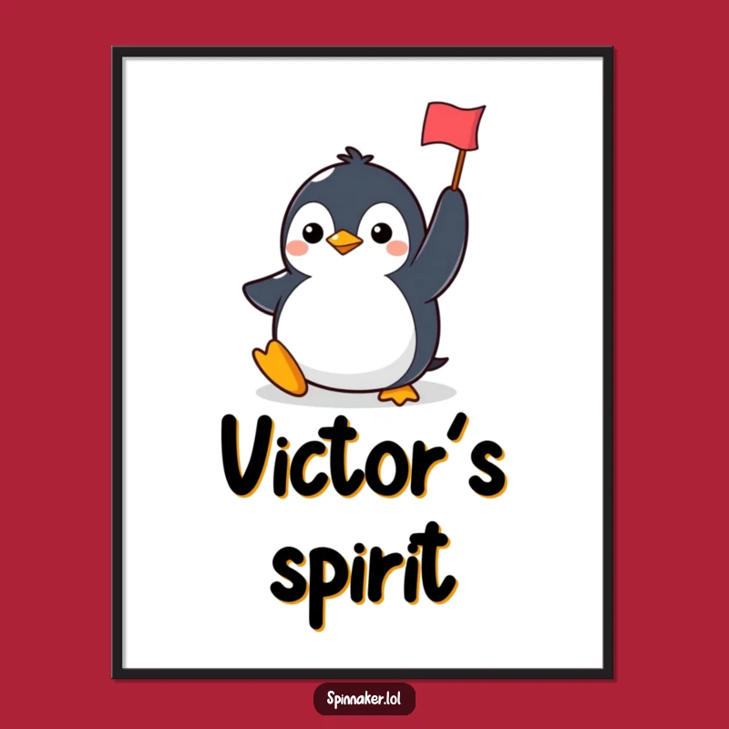 Funny Penguin Digital Print: Determined Victor's Flag Art, Instant Gift