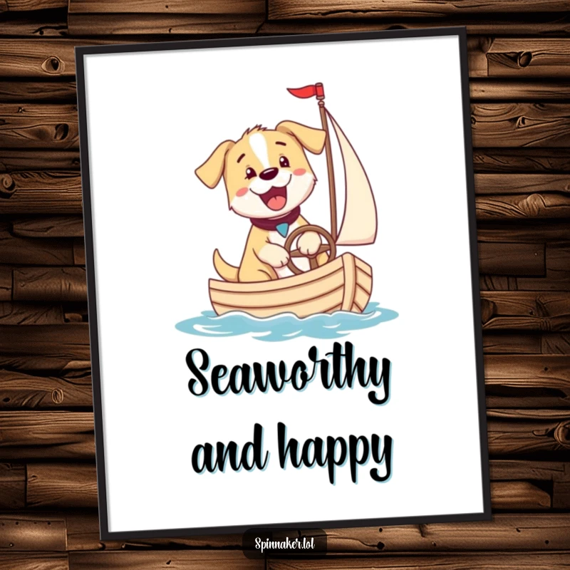 Funny puppy dog steering a sailboat, instant download funny digital art print, perfect for gift.
