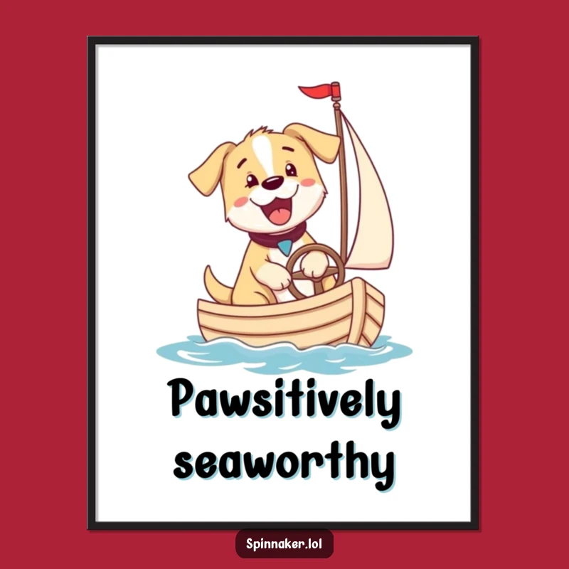 Funny Puppy Sailboat Poster: Adorable Nautical Art, Perfect Funny Gift for Decor