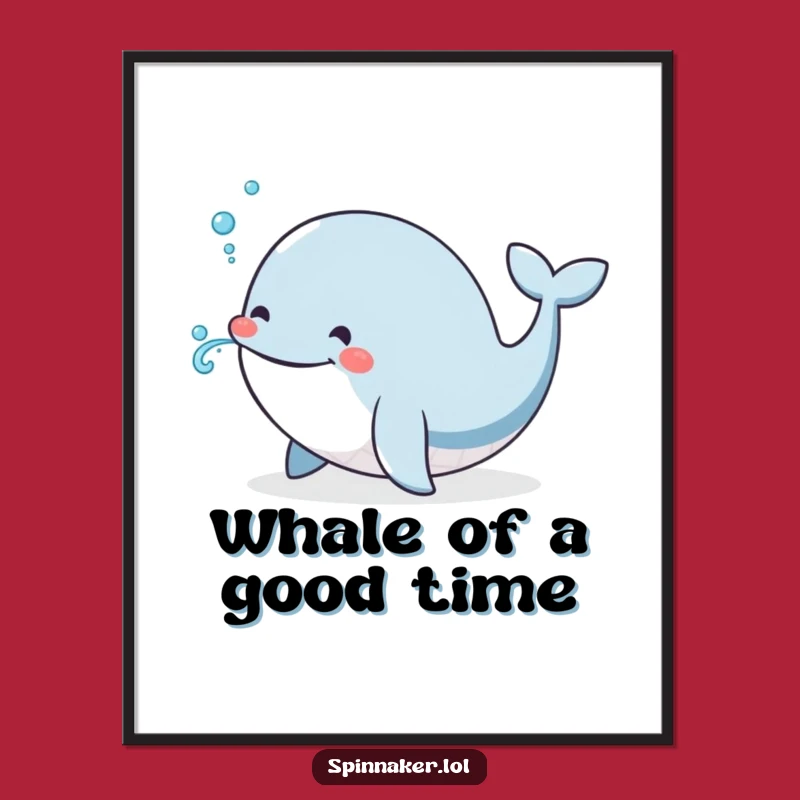 Funny Whale Poster: Smiling Cetacean Blows Water, Hilarious Ocean Art Print Gift for Walls