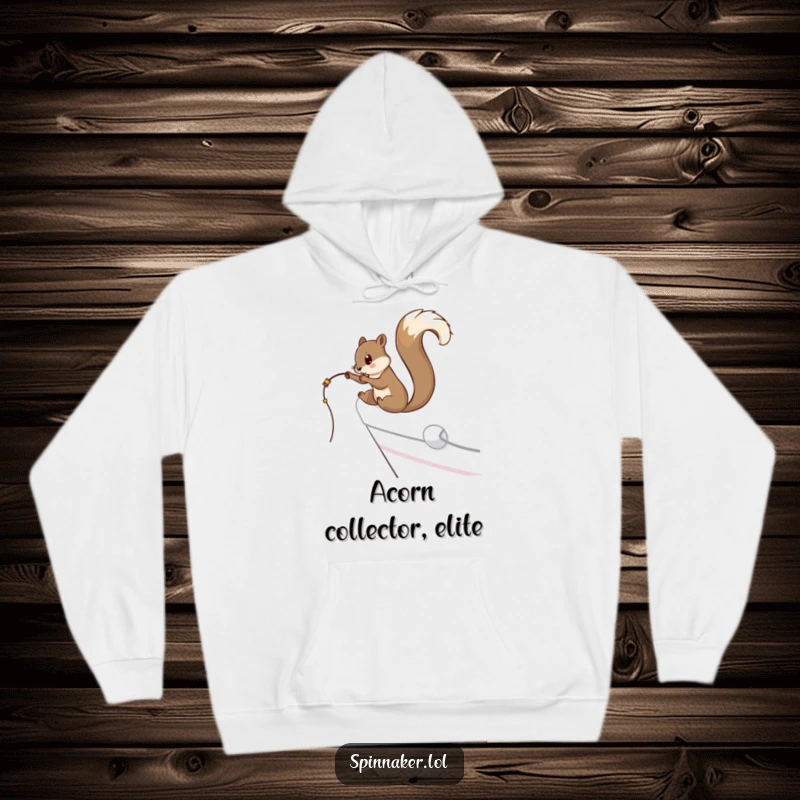 Funny curious squirrel dangling a fishing line off the side of a yacht on a hoodie, perfect funny gift.