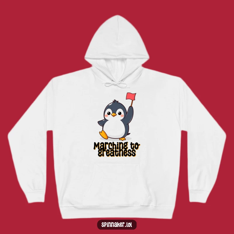 Funny Penguin Hoodie: Determined Victor with Flag, Cozy Comfort Gift