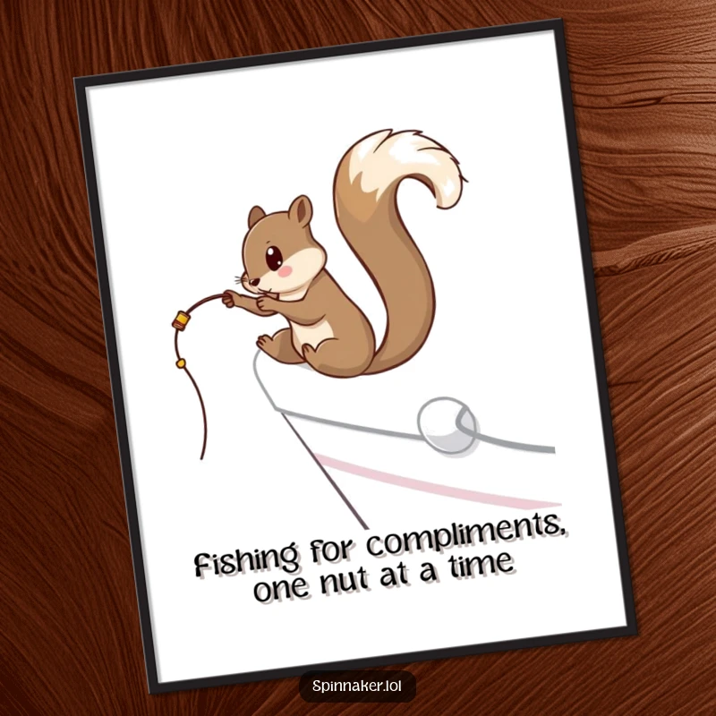 Funny Free Printable Wall Art: Curious squirrel dangling a fishing line off the side of a fancy yacht, enjoying the view.