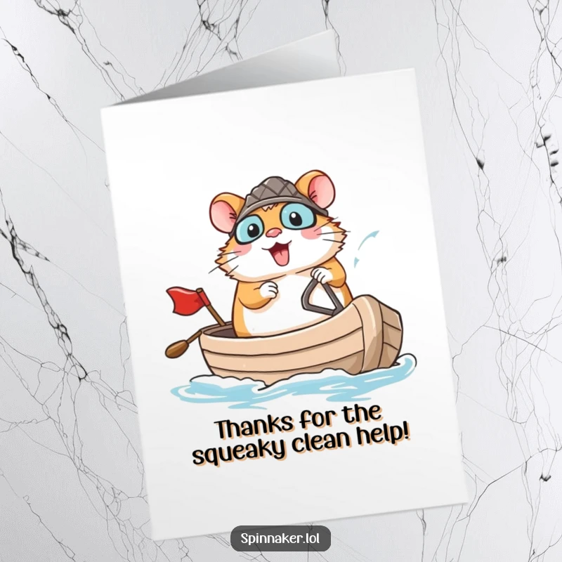 Funny Free Printable Thank You Card: Brave hamster confidently navigating a small boat, offering thanks with a big smile.