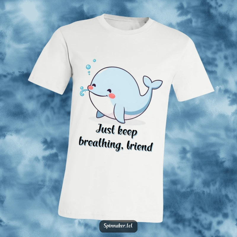 Funny Whale T-Shirt: A happy, smiling whale exhales a tiny, delightful spray of water, showcasing its playful and cheerful nature.